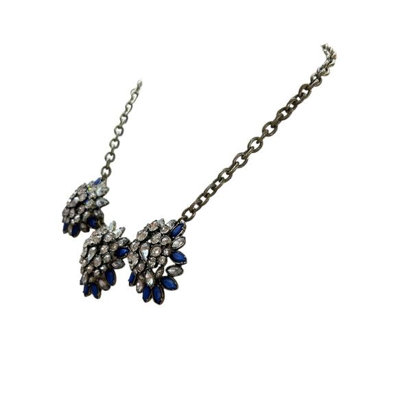 LOFT Chunky Statement Necklace Antiqued Goldtone Blue 20.5 Inch - Picture 4 of 9